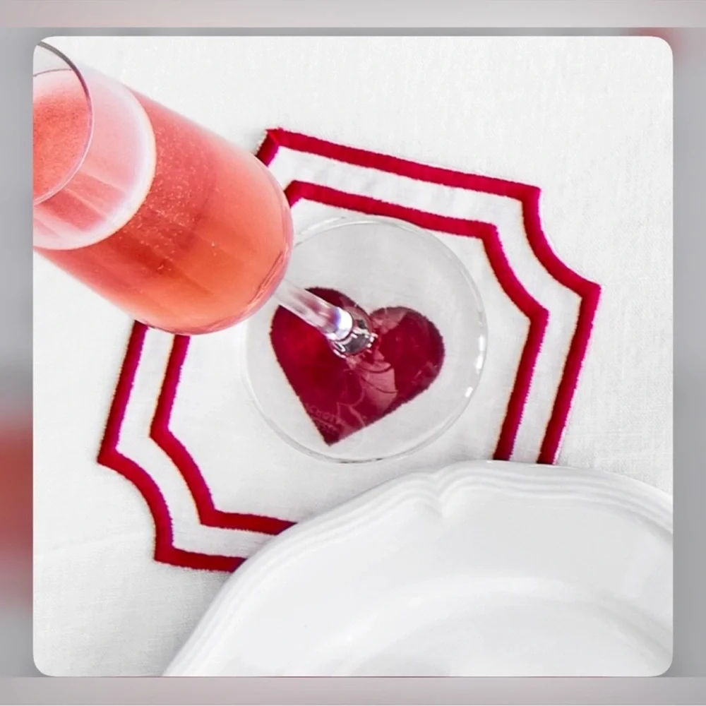 Williams Sonoma cartouche Red Heart Coasters Set